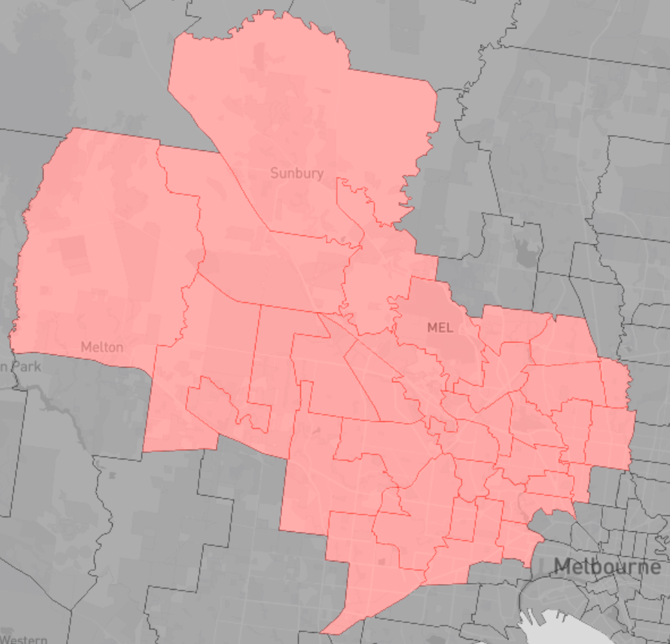 Service areas across Melbourne's greater west